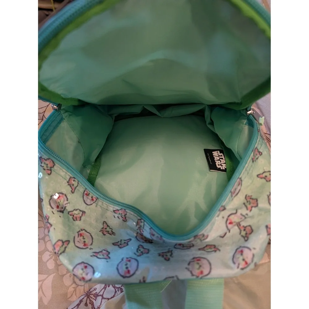 Star Wars Grogu Baby Yoda Mini Backpack Sequin Glitter Aqua Mandalorian Kids Bag